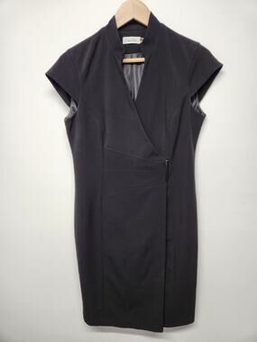 Calvin Klein Women's Black Cap Sleeve Wrap Dress, Size 8. Tailored, Classic